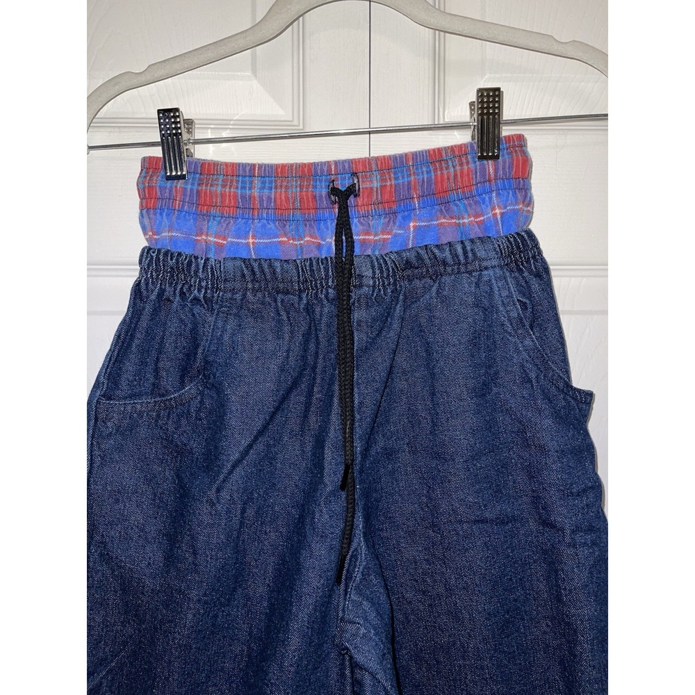 Vintage Starting Line Denim Jogger Jean Flannel Plaid Waist Y2K Drawstring Small